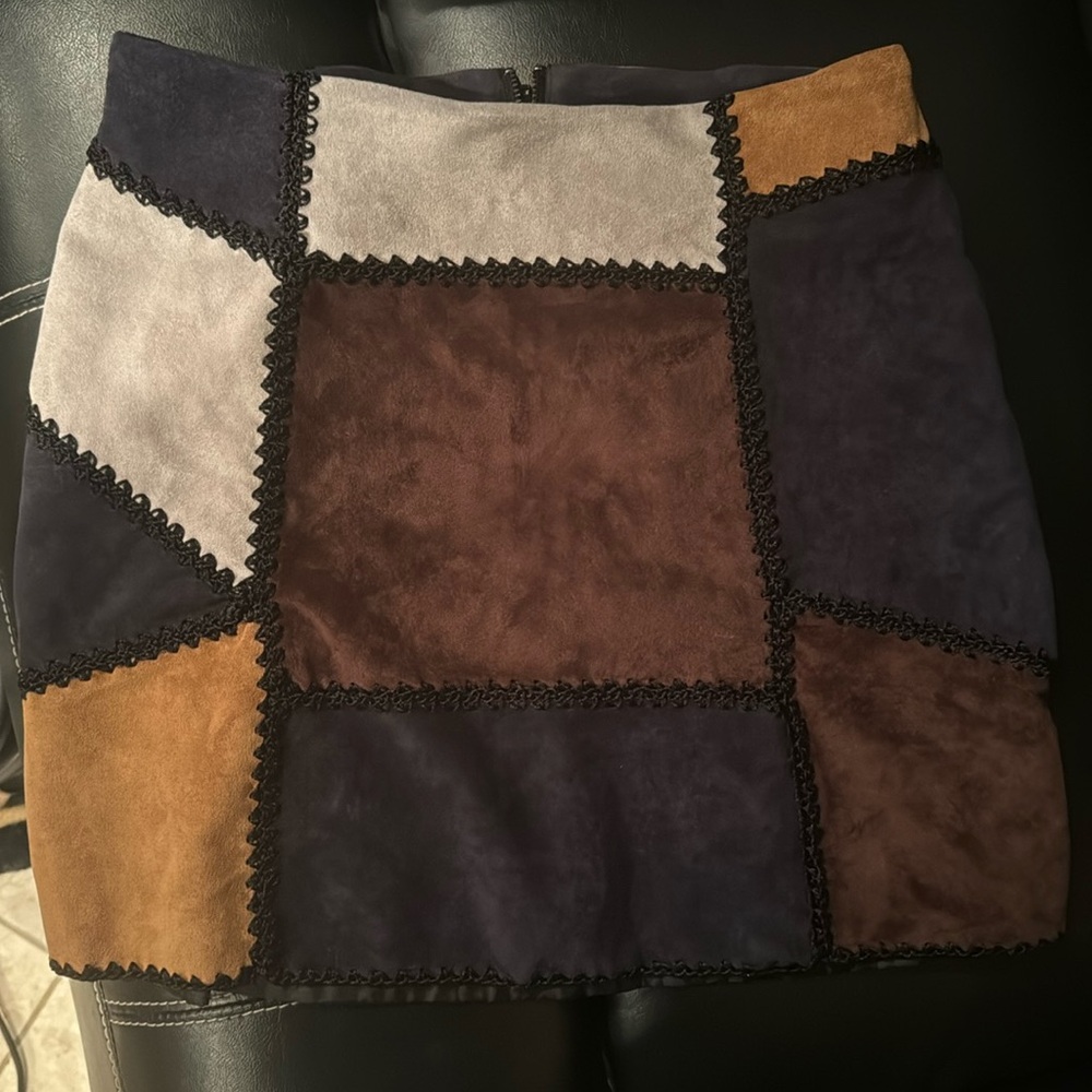 Color block faux suede skirt